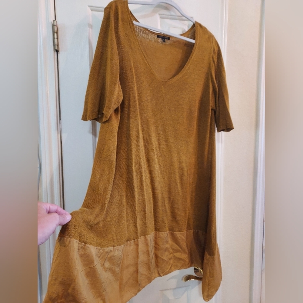 Eileen Fisher Golden Brown Oversized 3/4 Sleeve Tunic, Linen/Silk, L/XL
